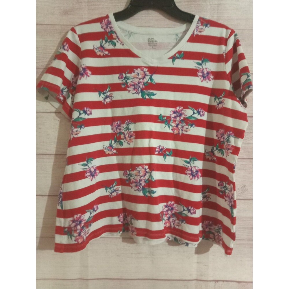 Kim Rogers Blouse Women's Size Large Perfectly Soft Stripe Red White